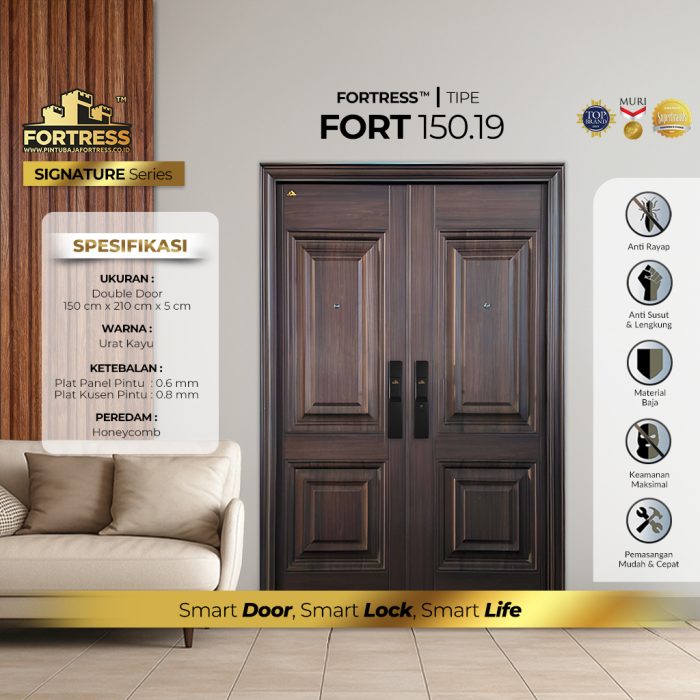 Pintu Fortress Tipe FORT 150.19 Bahan Baja Motif Kayu